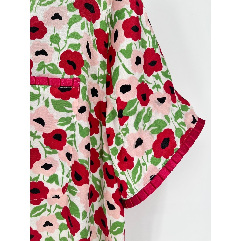 CABERNET Pajama Set Womens M Pink Floral Satin Short Sleeve Button Up Pants - Picture 16 of 16